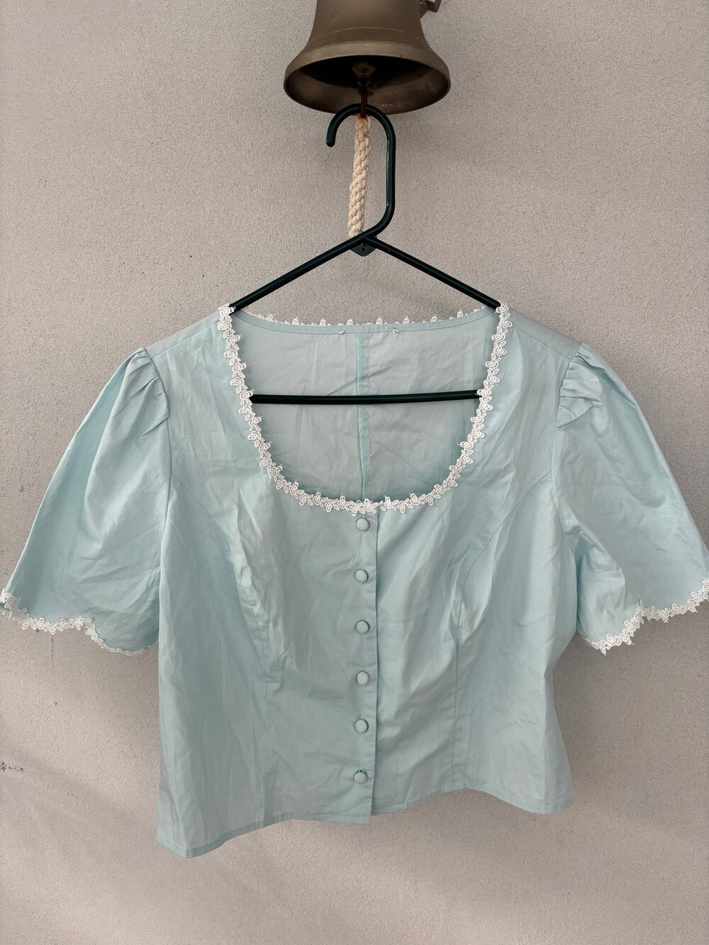Pastel Blue Crop Button Front Blouse Coquette Cottagecore Prairiecore Balletcore